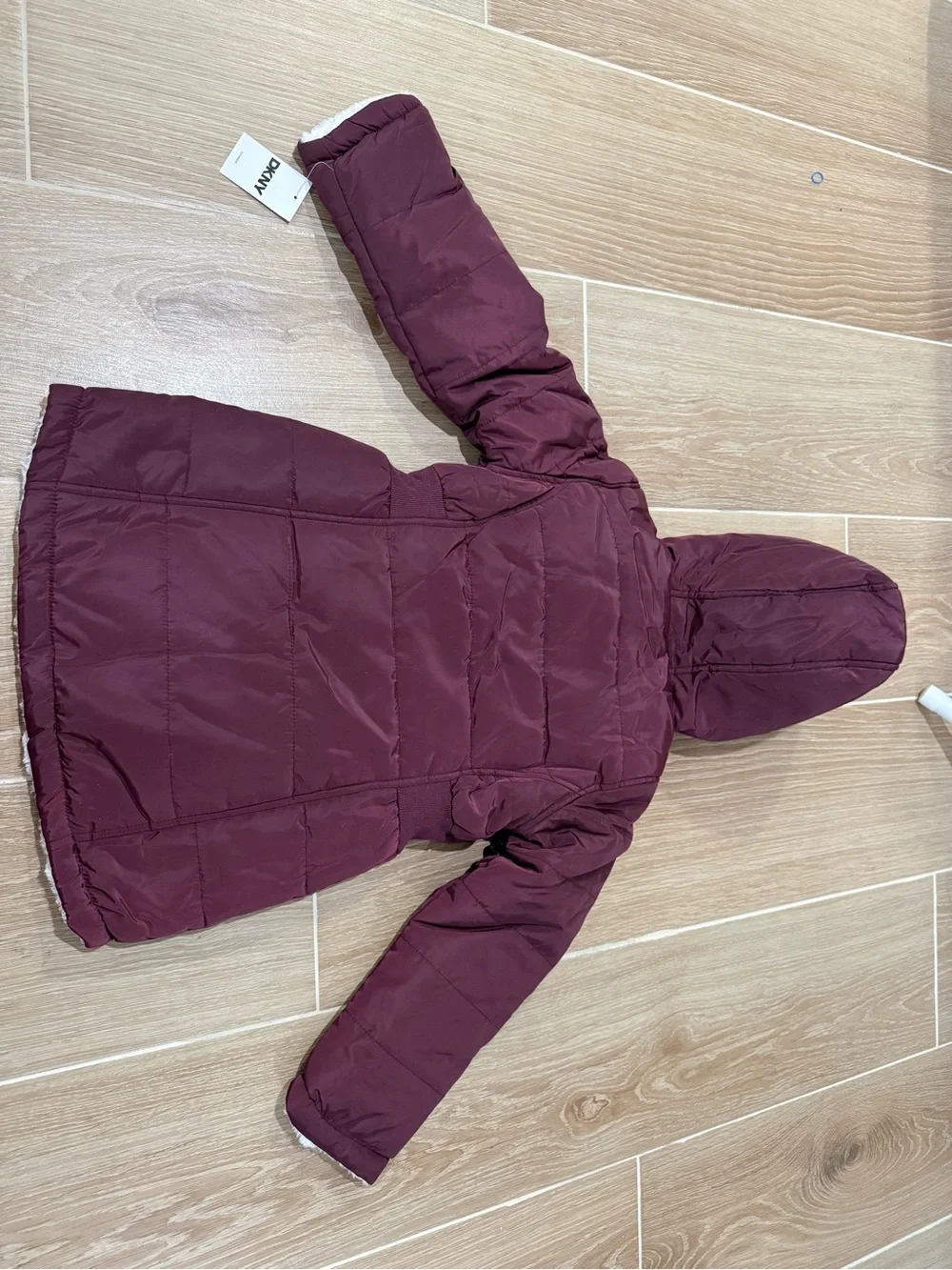 DKNY Girls 6X Hooded Reversible Puffer Jacket NWT Burgandy